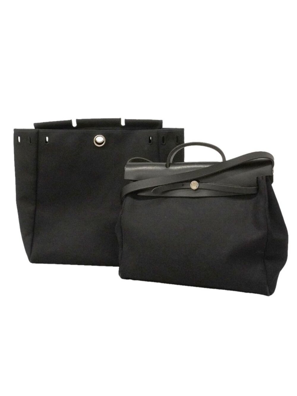 Hermes Handbag Herbag MM Toile Officier Black Silver 2-Way Bag